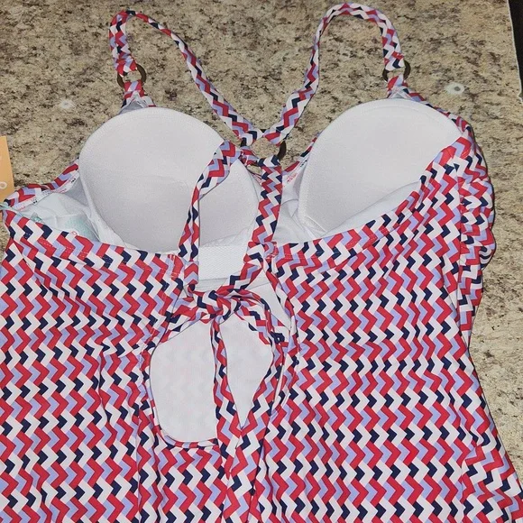 Kona Sol Women's Red/White/Blue One Piece Swimsuit Size 16 NWT - Picture 5 of 6